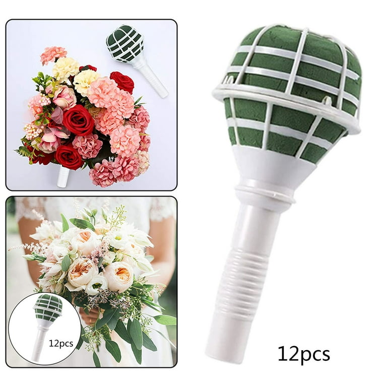 12x Bouquet Holder Floral Handle Wedding Bouquet Supplies Party Living, Size: 12.28 x 7.6 x 3.5 cm, Green